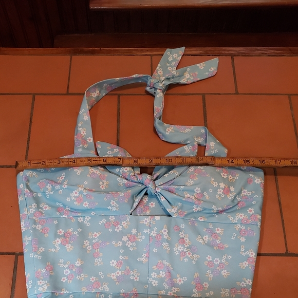 VTG Handmade Ditsy Floral Halter Maxi Pin up Dress - Picture 5 of 10